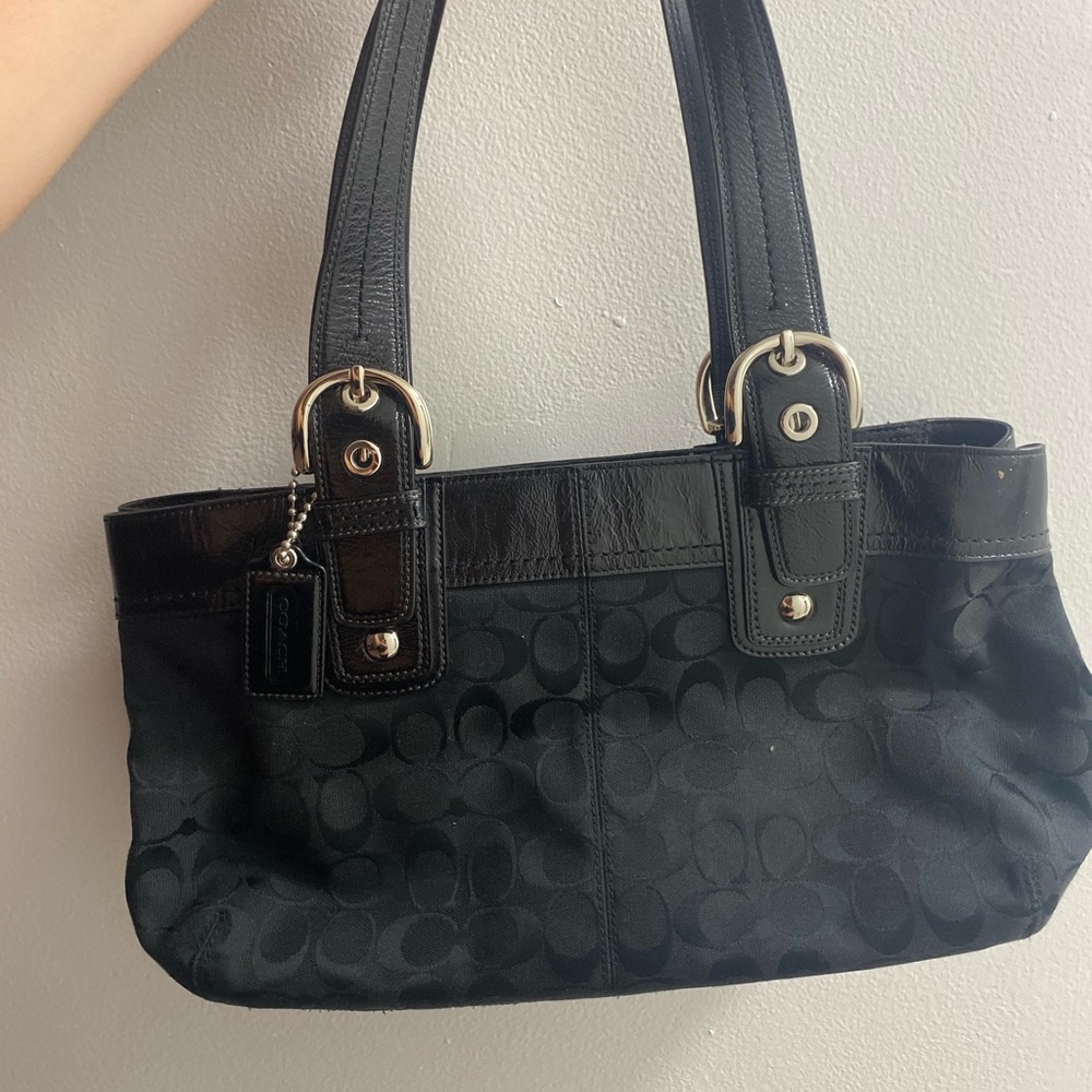 Coach Black Signature Jacquard Shoulder Tote